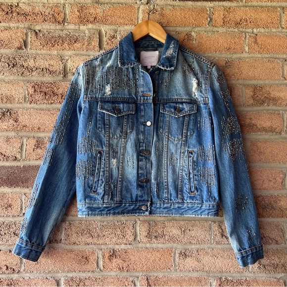 Zara Jackets & Blazers - ZARA | Blue beaded distressed dressy spring summer denim rare jean jacket coat